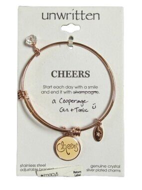 Unwritten Rose Gold Stainless Steel Bracelet Bangle Cheers Crystal Charm New
